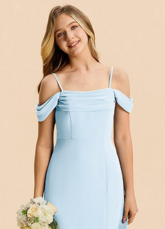 Azazie Lilly Junior Sky Blue A-Line Pleated Chiffon Dress image6