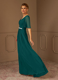 Azazie Tricia Mother of the Bride Dresses Peacock A-Line V-Neck Pleated Chiffon Dress image2