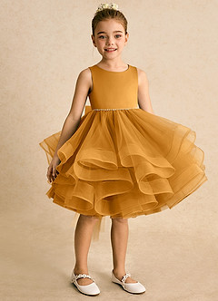 Azazie Tinie Blumenmädchenkleider Ballkleid Schleifen Tüll Kleid Butterscotch image2