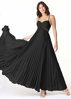 Azazie Devyn Brautjungfernkleider A-Linie Korsett Chiffon Kleid Schwarz image1