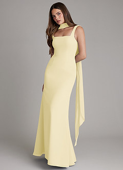 Azazie Katya Bridesmaid Dresses Lemon Sorbet Mermaid Square Neckline Chiffon Convertible Dress image3