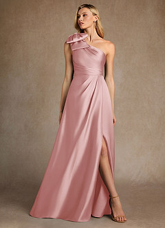 Azazie Easton 신부의 어머니 드레스 A라인 한쪽 어깨 스트레치 새틴 플로어 길이 드레스 image4