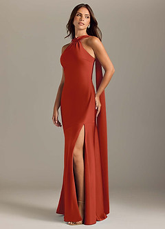 Azazie Kinsley Bridesmaid Dresses Rust Mermaid Side Slit Stretch Satin Dress image3