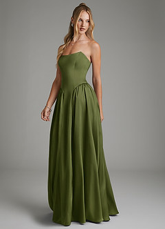 Azazie Arden Robes de demoiselle d'honneur Robe Trapèze en Satin extensible Corset Olive image6