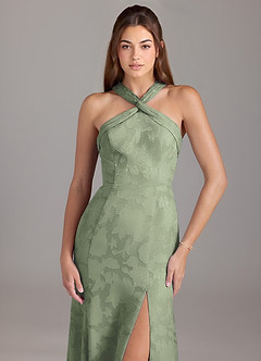 Azazie Rue Bridesmaid Dresses Agave A-Line Pleated Floral Burnout Dress image5