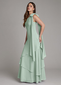 Azazie Monique Robes de demoiselle d'honneur Robe Trapèze en Mousseline de soie Asymétrique Agave image7