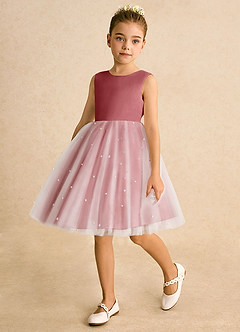 Azazie Esme Jurken voor bloemenmeisjes Baljurk Jurk van Tule Boog Antieke Roos image5