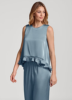 front Ruffled Sleeveless Satin Pajama Set