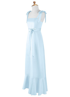 Azazie Barbara Junior Sky Blue A-Line Bow Matte Satin Dress image8