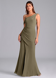 Azazie Madelyn Robes de demoiselle d'honneur Robe Sirène Convertible en Mousseline de soie Ue épaule Vert Saule image4