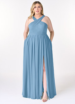 Azazie Elvira Bridesmaid Dresses Steel Blue A-Line Pleated Chiffon Dress image7