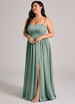 Azazie Calianna Abiti da Damigella Abito Convertibile A-Line in Raso Elasticizzato a Spalla Scoperta Salvia Argentata image10