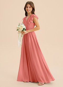 Azazie Anysa Junior Robe Trapèze en Mousseline de soie Rayé Rose Saumon image6