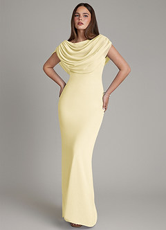 Azazie Hadley Essayer des robes à la maison Robe Sirène en Mousseline de soie Plissée Sorbet Citron image1