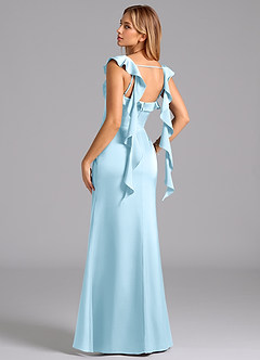 Azazie Adi Bridesmaid Dresses Sky Blue A-Line Pleated Stretch Satin Dress image6