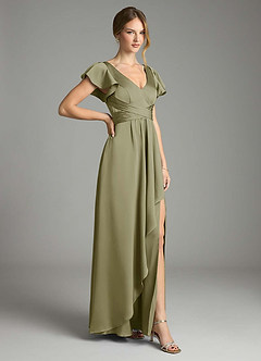 Azazie Omari Bridesmaid Dresses Pistachio A-Line Stretch Satin Dress image5