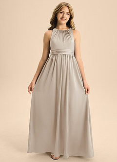 Azazie Jaylah Junior Frost A-Line Pleated Stretch Satin Dress image6