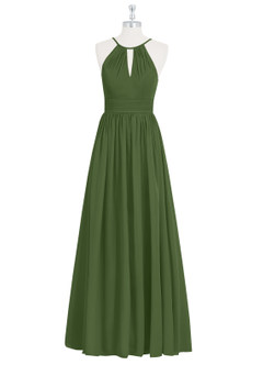 Azazie Cherish Bridesmaid Dresses Olive A-Line Pleated Chiffon Dress image6