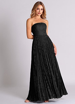 Azazie Mariana Vestidos de damas de honor Vestido de Negro de Devorado Floral de Corte en A Convertible con Sin tirantes image4