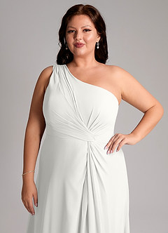 Azazie Brooke Robes de demoiselle d'honneur Robe Trapèze en Mousseline de soie Une épaule Blanc image13