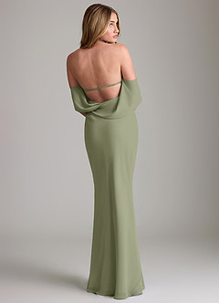 Azazie Lusinda Vestidos de madrinha de casamento Vestido Pistache de Chiffon de sereia com Fora do ombro image2