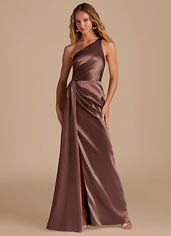Azazie Mika Robes de demoiselle d'honneur Robe Fourreau en Satiné métallisé Ue épaule Expresso image1