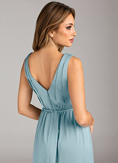 Azazie Tanicia Bridesmaid Dresses Moody Blue A-Line Pleated Stretch Satin Dress image7