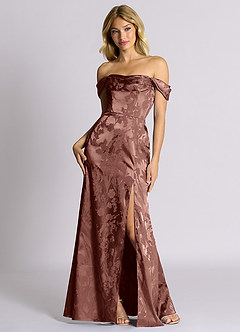 Azazie Saige Brudtärnklänningar Klä av Sjöjungfru i Jacquard Av axeln Espresso image7