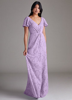 Azazie Soren Bridesmaid Dresses Lilac A-Line Pleated Floral Burnout Dress image2