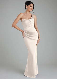 Azazie Sabrina Bridesmaid Dresses White Alabaster Mermaid Corset Stretch Satin Dress image1