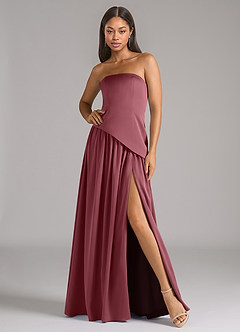 Azazie Adeline Bridesmaid Dresses Desert Rose A-Line Strapless Stretch Satin Convertible Dress image1