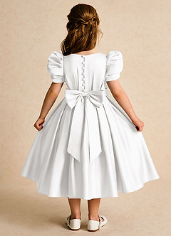 Azazie Miriam Blumenmädchenkleider Ballkleid Plissee Matte Satin Kleid Weiß image1
