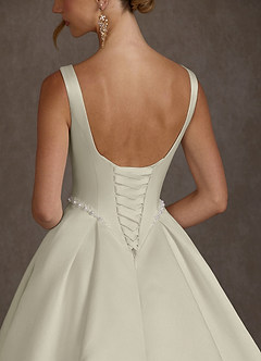 Azazie Odette Wedding Dresses Cream Ball-Gown Boatneck Satin Dress image9