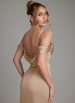 Azazie Nira Brautjungfernkleider Meerjungfrau-Linie Korsett Stretch-Satin Kleid Taupe image2