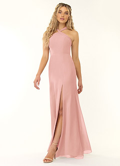 Azazie Rue Bridesmaid Dresses Rosette A-Line Halter Chiffon Dress image4