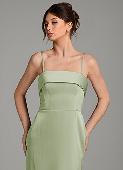 Azazie Phoenyx Robes à essayer chez vous Robe Fourreau en Satin extensible Bustier Vert Sauge image8