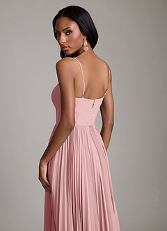 Azazie Akiko Abiti da Damigella Abito A-Line in Chiffon Scollo a Cuore Rosa Polverosa image6