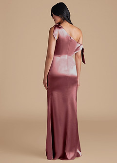 Azazie Xyla Bridesmaid Dresses Vintage Mauve Sheath Off the Shoulder Metallic Satin Convertible Dress image5