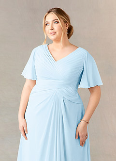 Azazie Morning Glory vestidos de madre de la novia Vestido de Azul Cielo de Gasa de Corte En A con Cuello en V fruncido image9
