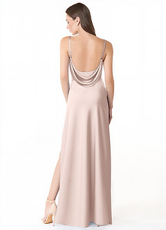 Azazie Alaija Robes de demoiselle d'honneur Robe Sirène en Satin extensible Fente Latérale Rose Pâle image4