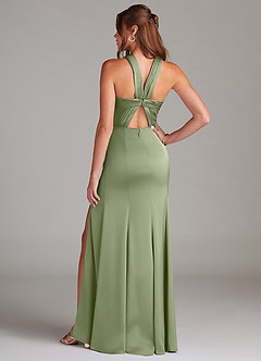 Azazie Rue Bridesmaid Dresses Pistachio Mermaid Pleated Stretch Satin Dress image7