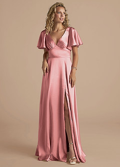 Azazie Kimber Robes de demoiselle d'honneur Robe Trapèze en Satiné métallisé Rayé Rosette image5