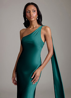 Azazie Galinda Brudtärnklänningar Klä av Sjöjungfru i Stretch Satin Ena axeln Påfågelblå image3