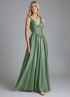 Azazie Delmie Abiti da Damigella Abito A-Line in Raso Elasticizzato Corsetto Matcha image5