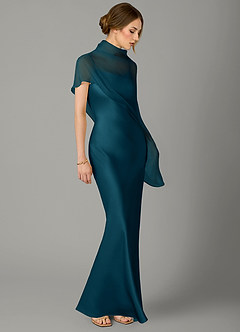 Azazie Jaleesa Bridesmaid Dresses Ink Blue A-Line High Neck Stretch Satin Dress image3