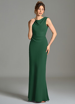 Azazie Kieryn Brautjungfernkleider Meerjungfrau-Linie Plissee Chiffon Kleid Dunkelgrün image4