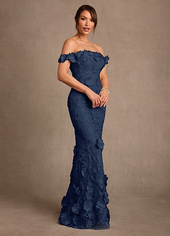 Azazie Lotta Mother of the Bride Dresses Dark Navy Mermaid Off the Shoulder Lace Dress image3