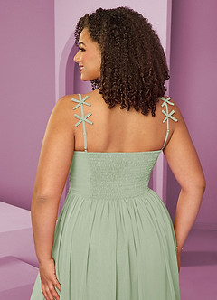 Barbie ♥ Azazie Jurken voor bruidsmeisjes Jurk van Chiffon met A-Lijn Geplooid Stoffige Salie image2