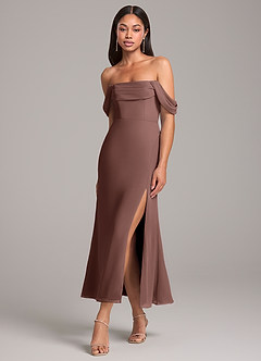 Azazie Saige Bridesmaid Dresses Espresso Sheath Off the Shoulder Chiffon Convertible Dress image3