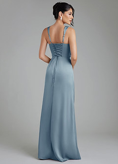 Azazie Sierra Bridesmaid Dresses Dusty Blue A-Line Corset Stretch Satin Dress image2